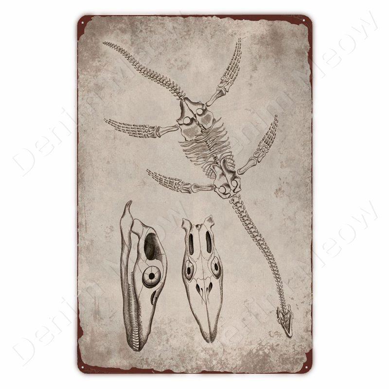 Dinosaur In the Bathroom Wall Art Print Fossil Vintage Metal Tin Sign Club Room Home Decor Animal Bones Poster Painting