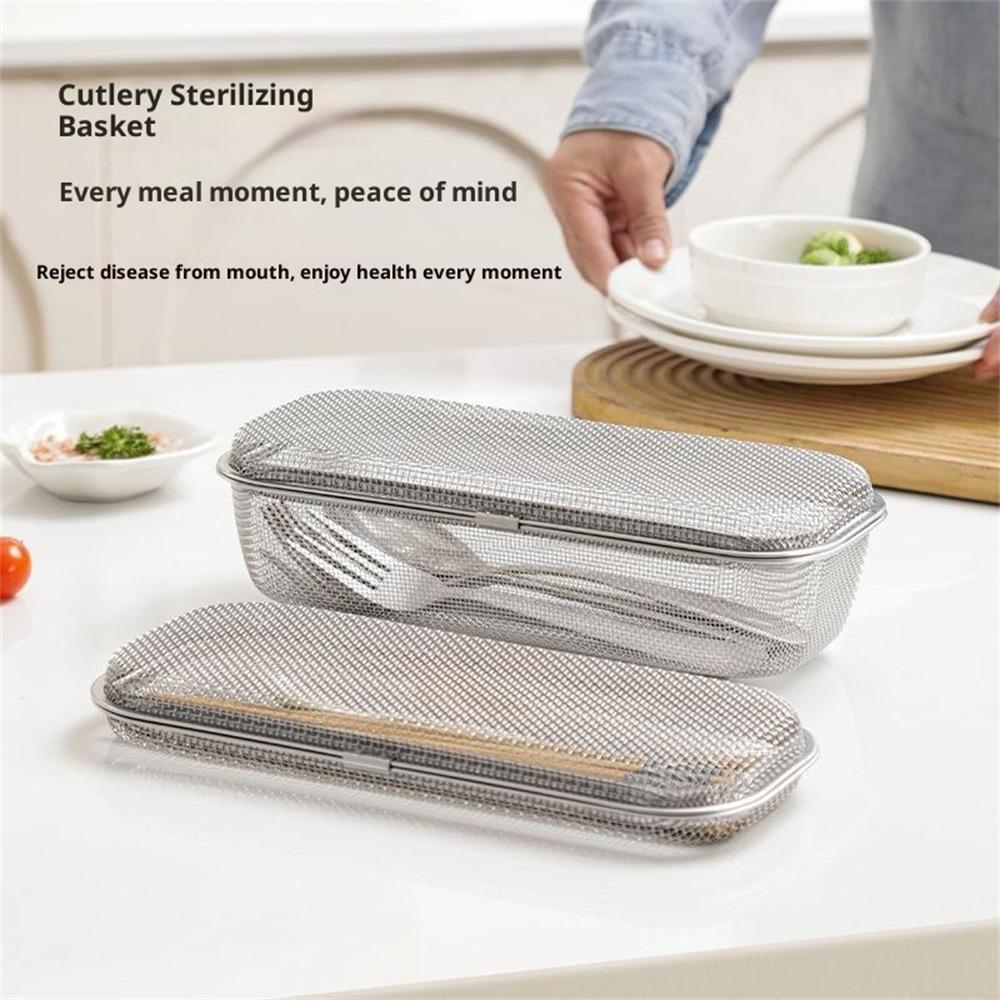 SUS304 Small Dishwasher Cutlery Storage Basket Rust Resistant Fast Drainage Cutlery Sterilizing Basket