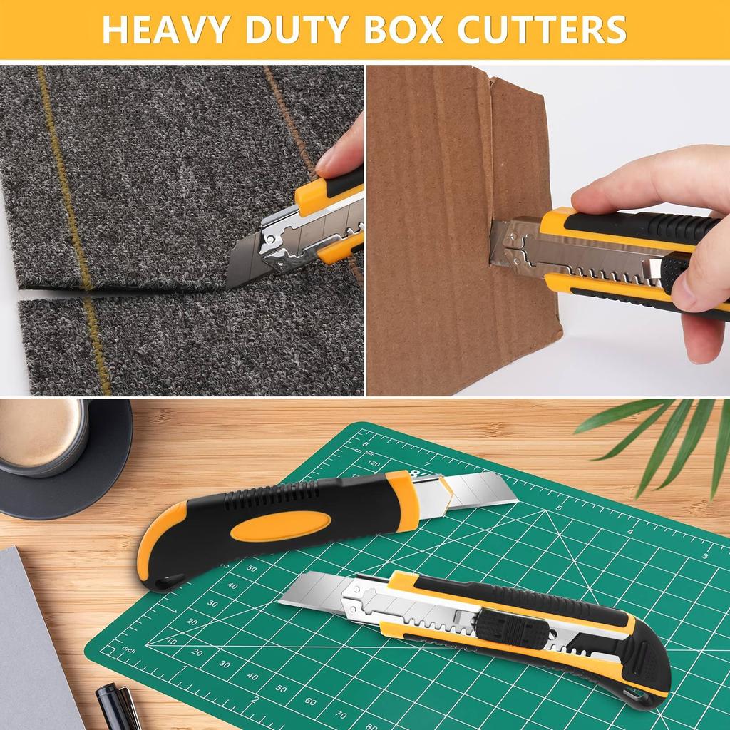 1 Pack Utility Knife Box Cutter Retractable, Blade Storage Design, Extra 2 PCS Snap Off Blades Included, Quick-Change Blades
