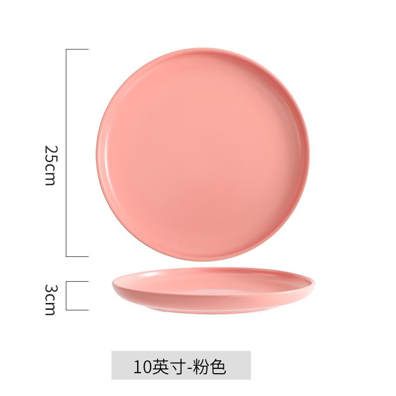 Nordic Style Glaze Matte Ceramic Plate Household Round Tray Dish Pan Bone Plate Hotel Western Plate Steak Plate