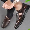 Casual Leather Sandals Breathable Men Summer Fashion Soft Non-slip Wearable Work Hollow Out Comfortable Male Classic Black Brown