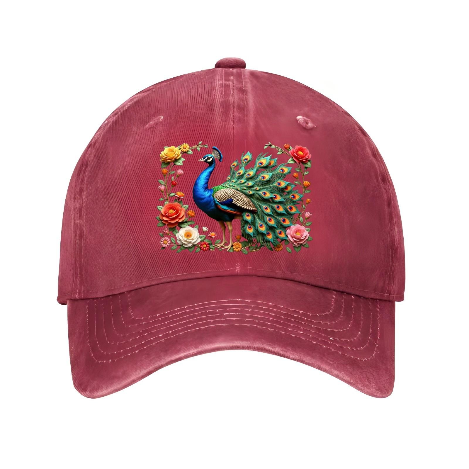 

Peacock Flower Print Baseball Cap Adjustable Cotton Casual Sun Hat Unisex Outdoor One Size