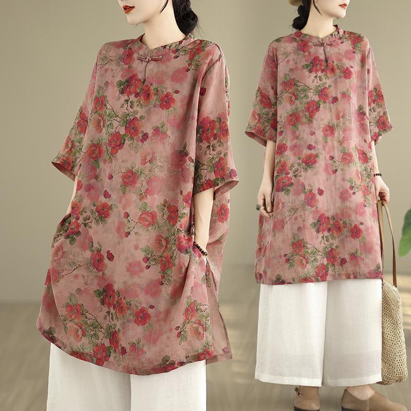 

DIMANAF 2025 New Summer Women Plus Size T-Shirt Floral Short Sleeve Design Loose Basic Casual Tops T-Shirt Vintage 3XL красный