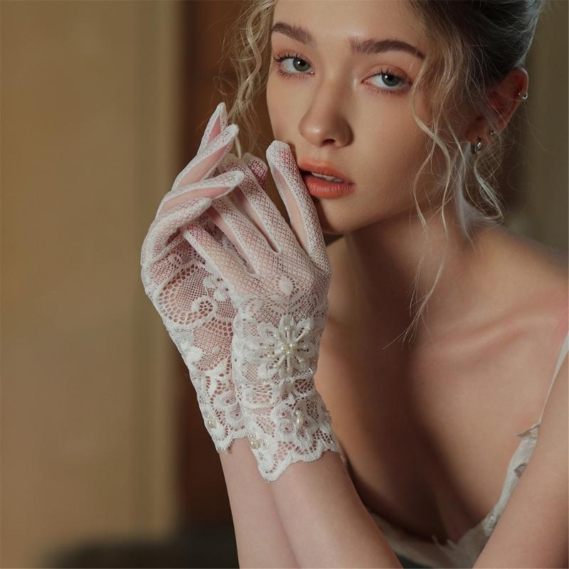 Eleganti Guanti Corti in Pizzo da Sposa Accessorio Sposa per Cerimonie in Chiesa all'Aperto in Giardino