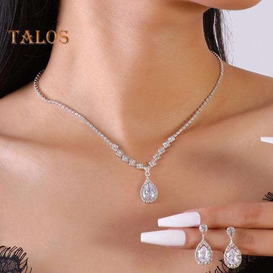 1 Set Women Jewelry Set Rhinestone Necklace Earrings Prom Wedding Party Bride Water Drop Dangle Earrings Formal Occasions Neck Jewelry