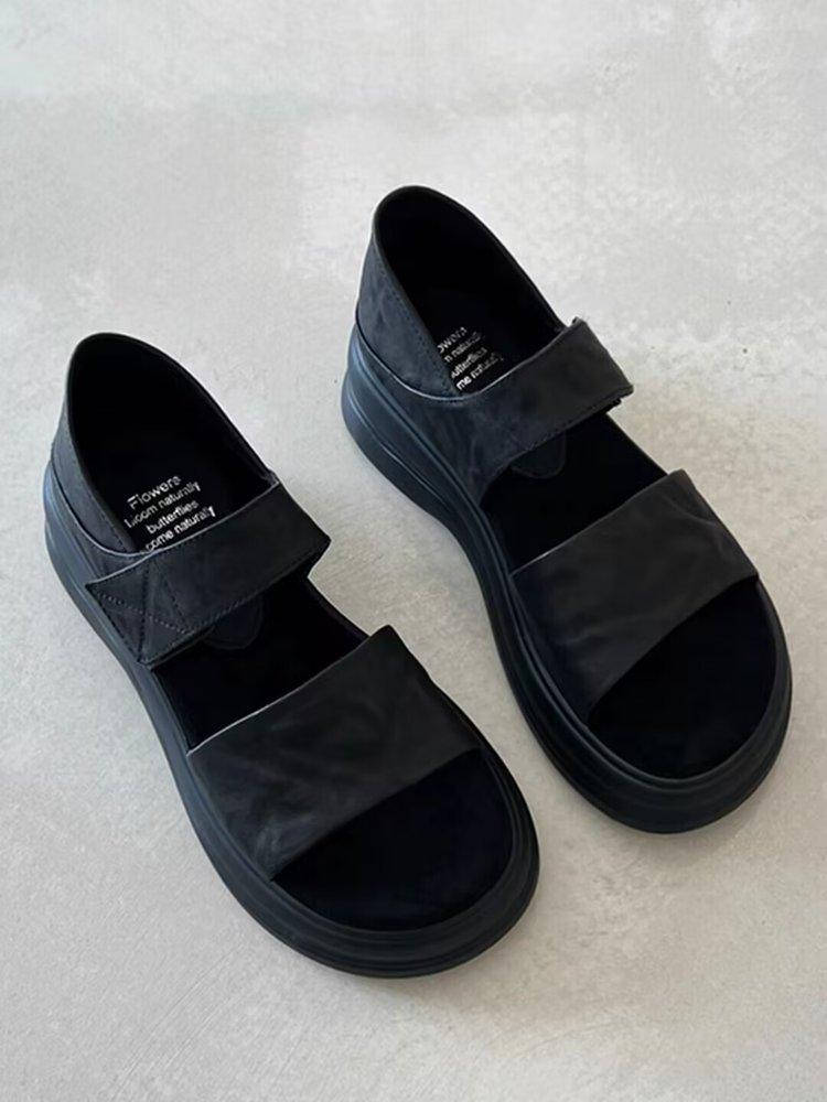 Soft leather~ platform sandals women's summer wear retro casual heightening skirt beautiful versatile soft-soled Roman shoes