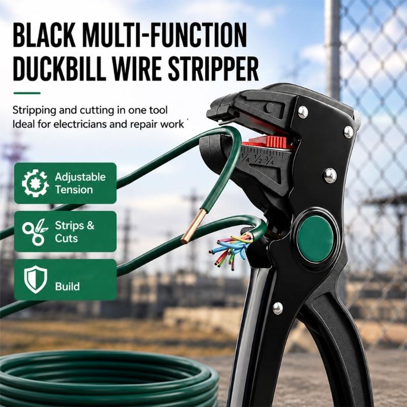 Wire Stripper and Cutter with Adjustable Insulation Length and Tension, Manual Hand Tool with a Stripping Jaw and Separate Steel Cutter