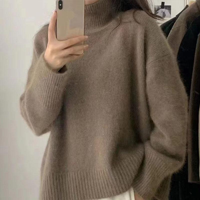 

Женский свитер, свободные водолазки, теплый однотонный пуловер, трикотаж, базовые женские топы, осень-зима One Size кофейный
