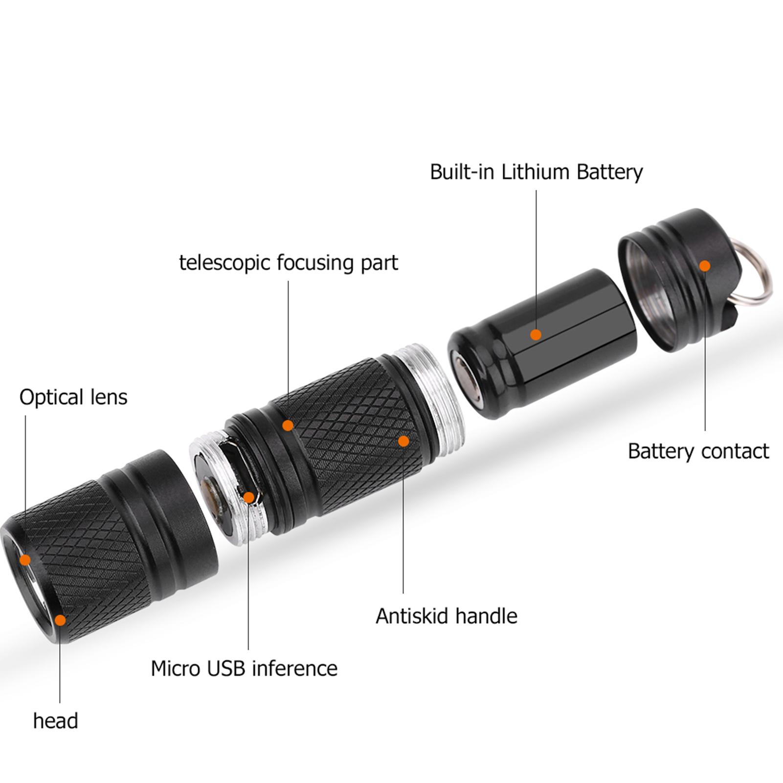 

Мини Портативный USB Перезаряжаемый Светодиодный Фонарик Лампа Брелок Карманный Фонарик (черный)