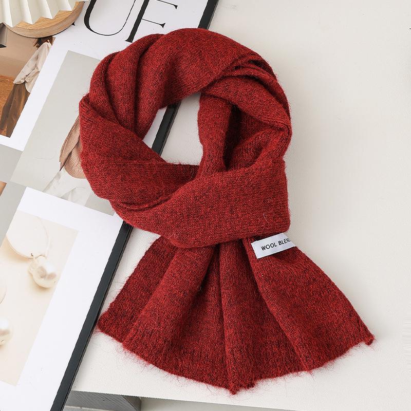 Hiver 2025 Écharpe Rouge en Laine Tricotée Haut de Gamme pour Femmes Style Coréen