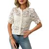 Women's Summer Lace Short Sleeves Casual Shirt Button Up Shirt Top