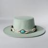 TurquoiseFedora Hat Women Men Autumn Winter Classic Felt Wide Brim Flat Top Jazz Panama Hat Casual Party Church Hat