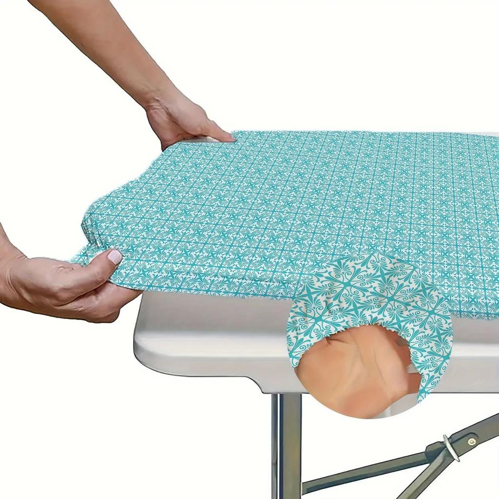 Waschbare 4/6/8 Fuß große Outdoor-Tischdecke mit elastischen Kanten – perfekt für Camping, Picknicks und Gartenpartys – strapazierfähiges Polyester