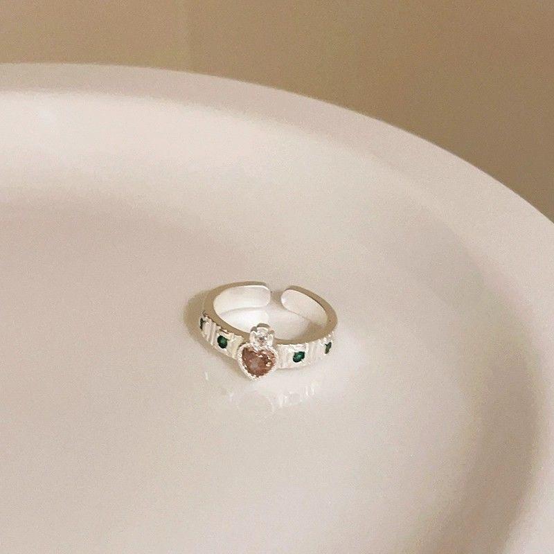 Sweet and cool wind pink diamond love ring, female summer niche design ring, exquisite opening adjustable index finger ring