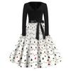 Women's Casual Christmas Print V Neck Vintage Dress for Holiday Party and Everyday Wear