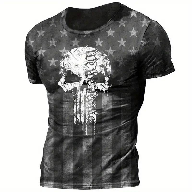 2024 New Men's Round Neck T Shirt Eagle Flag Printed T-Shirt Tops Summer Men's Sports Big Size Clothing Fitness Short Sleeve
