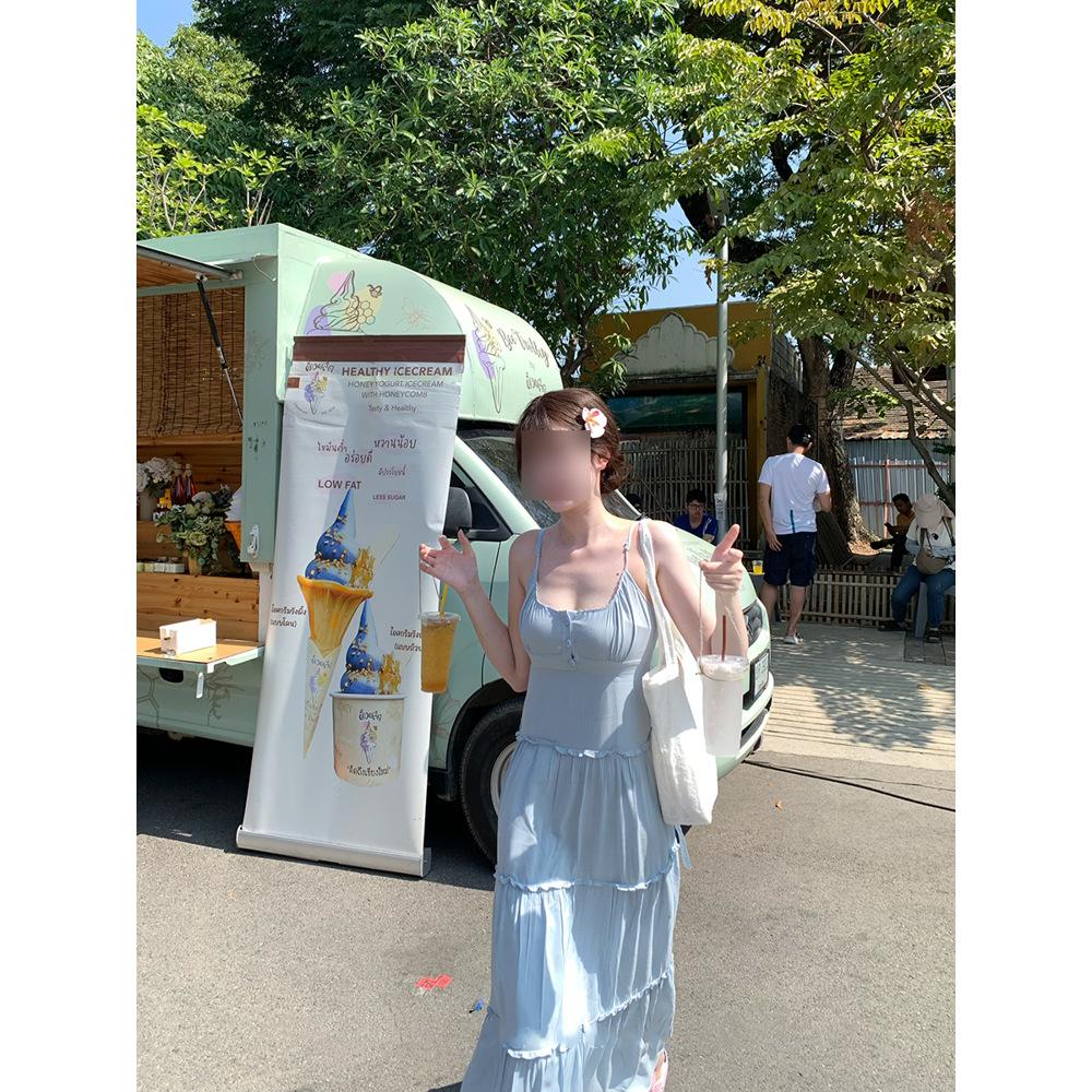 

Летнее Новое Розовое Платье-Майка Женское Повседневное Высококлассное Изысканное С Завышенной Талией Приталенное Торт Длинная Юбка XL- (recommended 110-60kg) синий