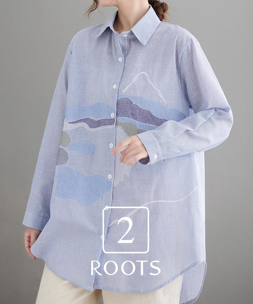 Striped Shirt Design Long Big Silhouette Loose Fit Long Sleeve Spring Autumn Natural Large Pajamas Cute Body Covering Adult Loose Shirt Outdoor