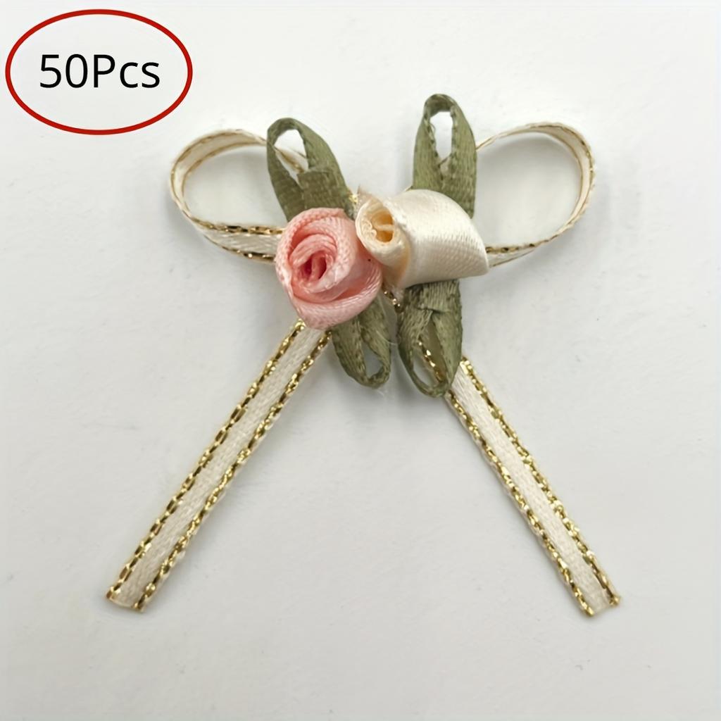 50pcs Elegant Rose Bows with Floral Accents, Mixed Colors for DIY Crafts & Gift Wrapping - Ideal for Weddings, Holidays, Birthdays & Home Decor