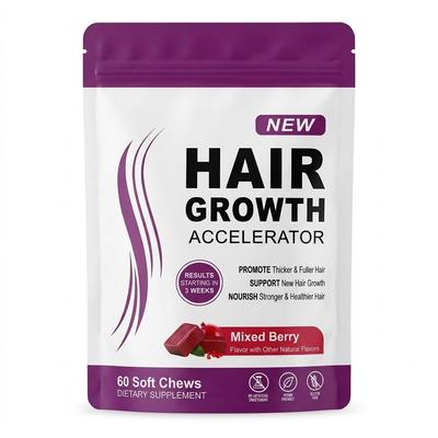 Hair Growth Accelerator Soft Chews,Biotin To Promote Thicker, Stronger, Fuller Hair, Hair Growth Vitamins, Mixed Berry,60 Count