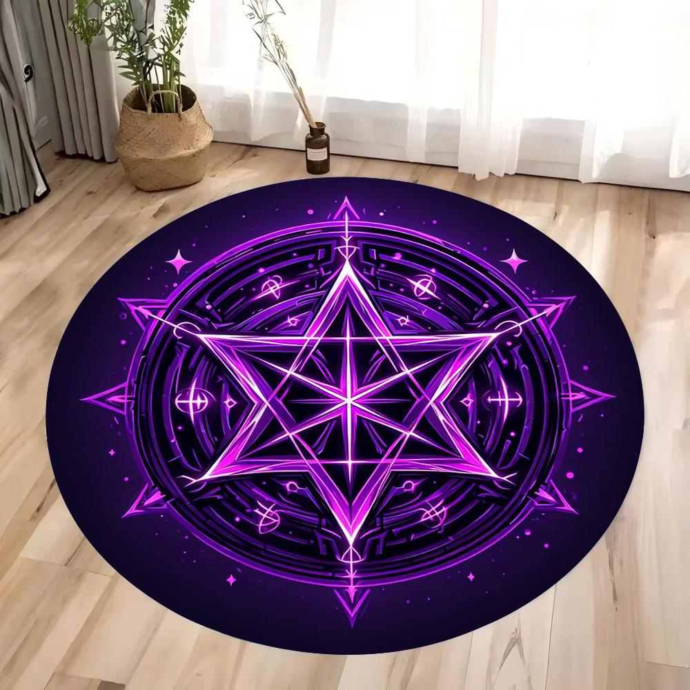 Star Array Print Round Carpet for Bedroom Living Room Camping Mats Flannel Anti-Slip Rug Yoga Mat Home Area Pad Birthday Gifts