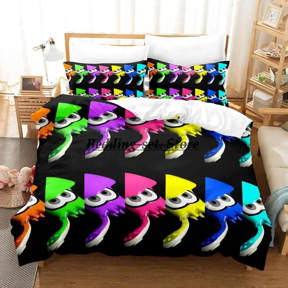 Splatoon 3 Inkling Squid Bedding Set Single Twin Full Queen King Size Bed Set Aldult Kid Bedroom Duvetcover Sets Bed Sheet Set