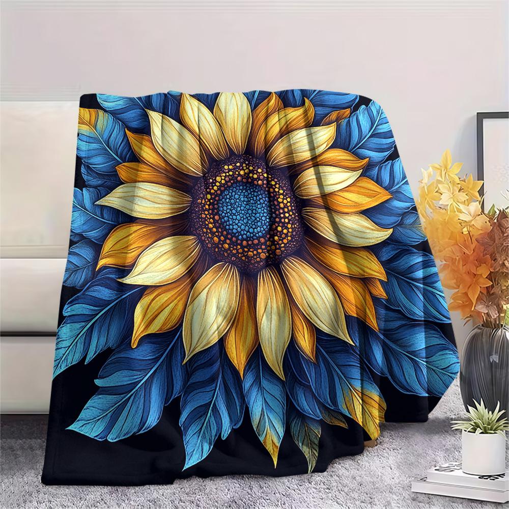 Sunflower Print Flannel Blanket, High Quality Comfortable for All Seasons, Home Decor, Warmth and Comfort, Perfect for Christmas Gifts