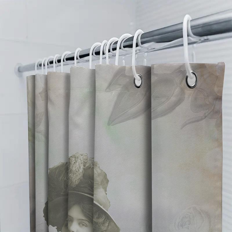 Elegant Vintage Bath Shower Curtain Cream Floral Victorian Woman Design Printed Polyester Waterproof Bathroom Liner With Hook Ri