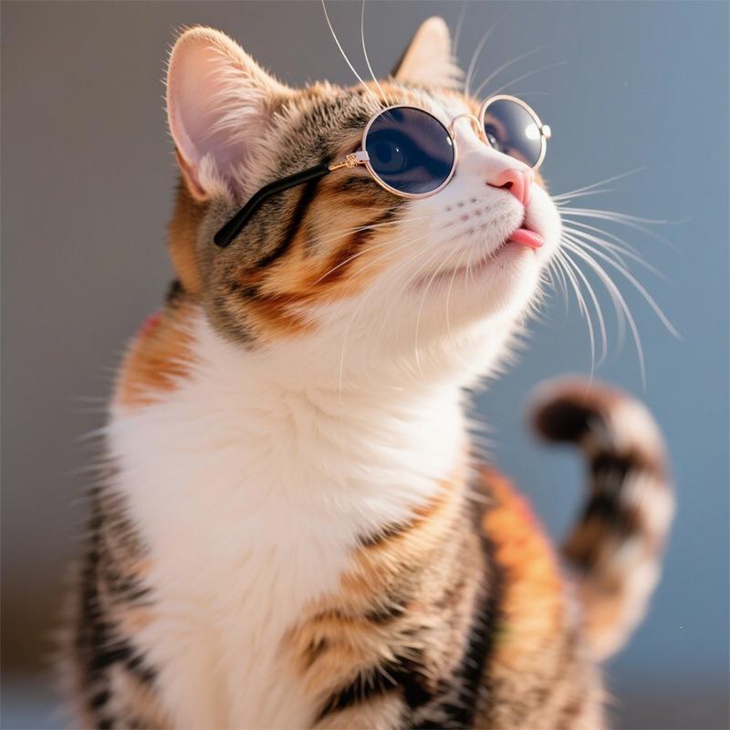 Round glasses cat sunglasses UV protection glasses trendy cool accessories metal glasses pet supplies sunglasses