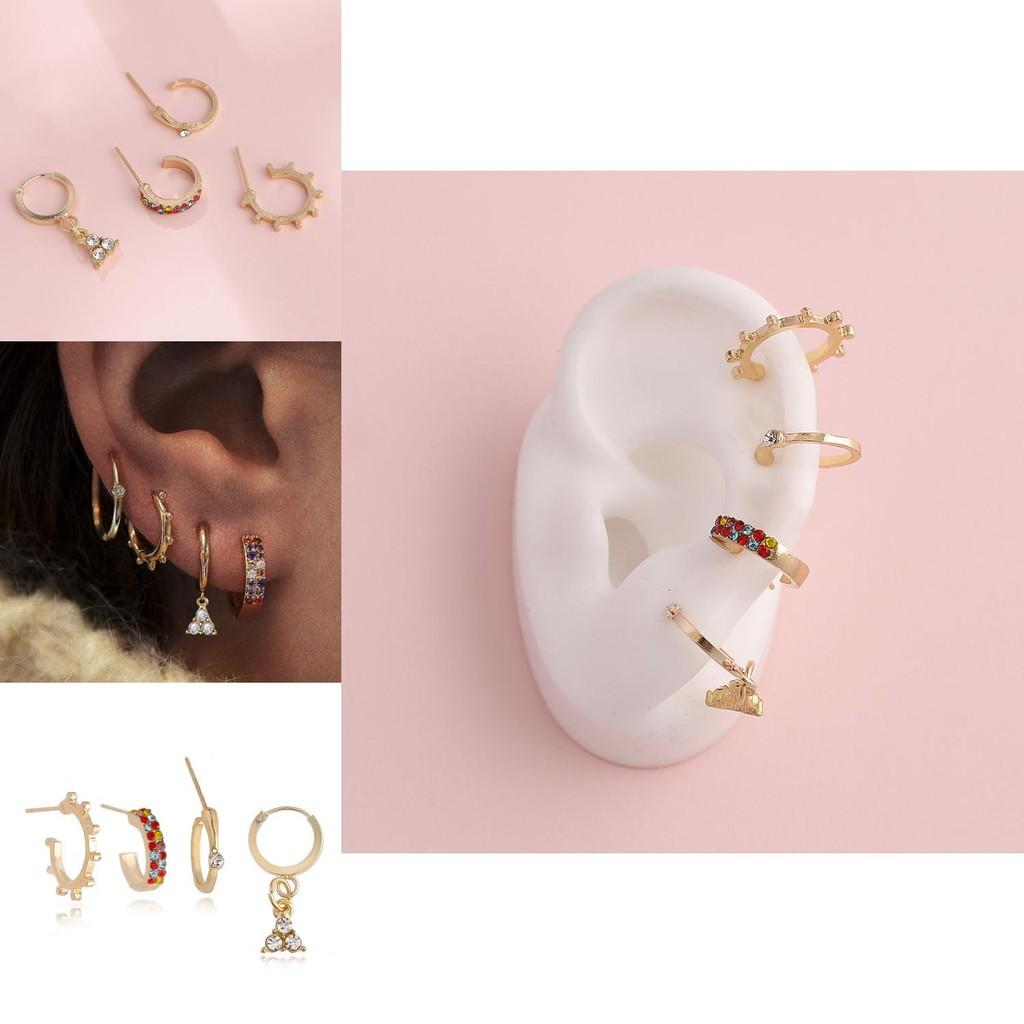 Trendy Gold Alloy Plated Crystal Studs Earring Set For Stylish Women