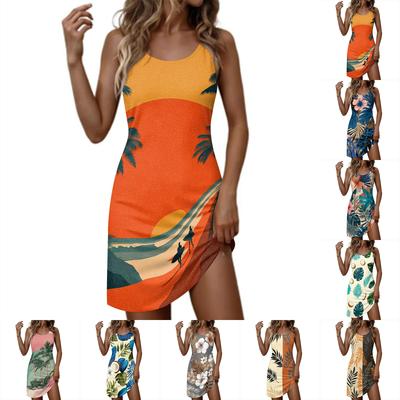 Women's Fashionable Casual Hawaiian Print Round Neck Sleeveless Dress