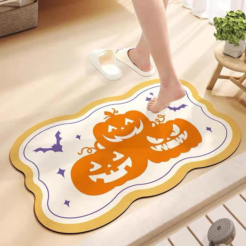 Diatom mud 1/2PCS Cartoon Kitchen Bathroom Floor Mat Entry Door Pumpkin Carpet Porch Balcony Corridor Non-Slip Rugs Home Decorat