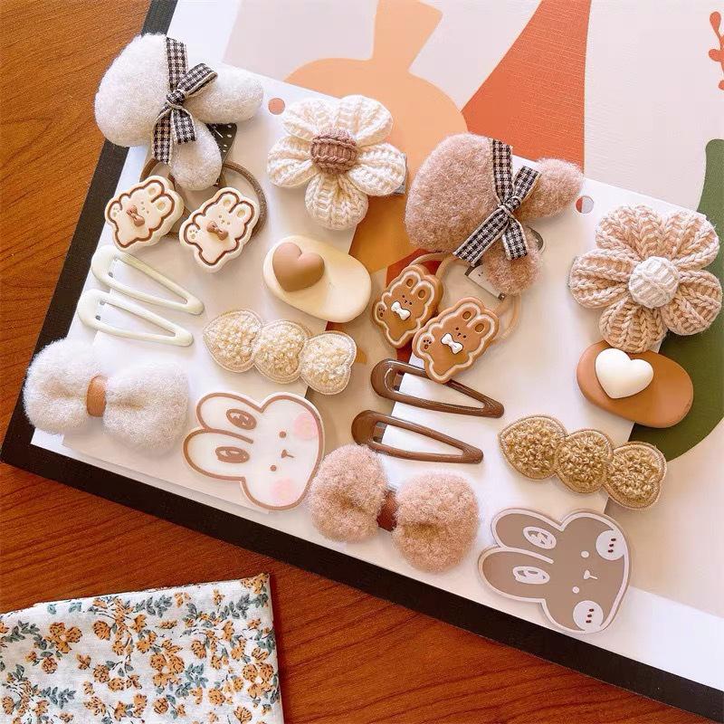 9Pcs/10Pcs Baby Hair Clip Plush Flower Butterfly Knot Hair Clips Knitting Hairpin Side Clip Duckbill Clip Issue Card Bangs Clip