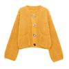 European Casual Women's Solid Color Round Neck Cardigan Sweater - Loose Knit Long Sleeve Top