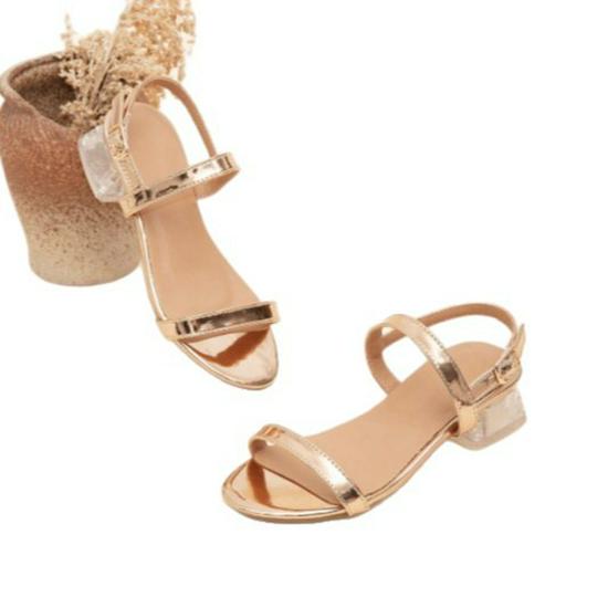 2025 Stylish Girls' One-Strap Crystal Heeled Sandals - Simple & Comfortable Patchwork Design
