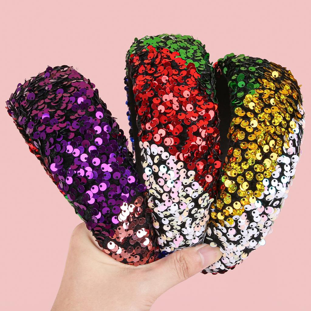 Fashion Sponge Padded Hairband 2inch Wide Headband Sparkly Sequin Headbands Adult Hair Jewley Accessories for Women Girls