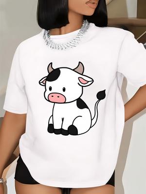 Unisexs Cute Cow Print TShirt Short Sleeve Casual Style White With Black Cow Pattern Summer Fashion Graphic T Shirts Summer Y2k