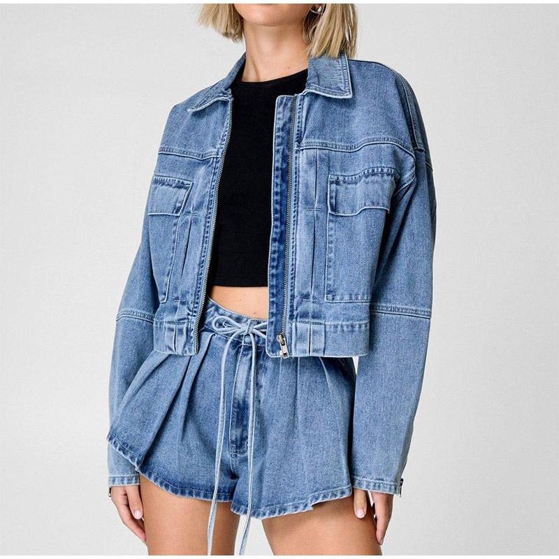 Women's Denim Two-Piece Sets 2025 Spring Summer Outfit Fashion Pockets Female Jean Jackets Loose Shorts Solid Color New Matching Sets
