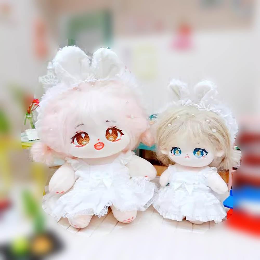 niannyyhouse 10cm-15cm 20cm Plush Clothes White Headgear Suspender Skirt Wedding Dress Cotton Doll Outfit (20cm)