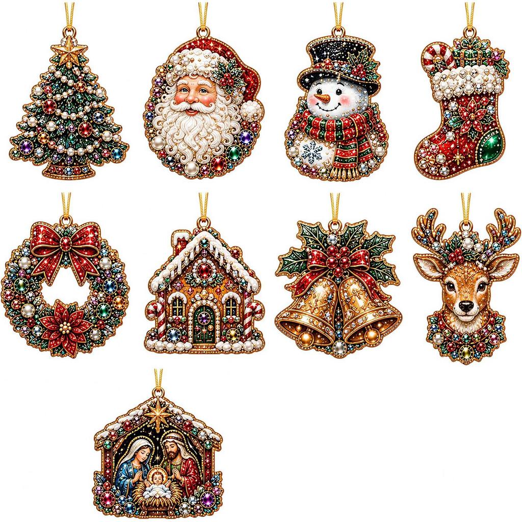 Christmas Wooden Decorations Set of 6 Wood Holiday Ornaments for Indoor Home Decor