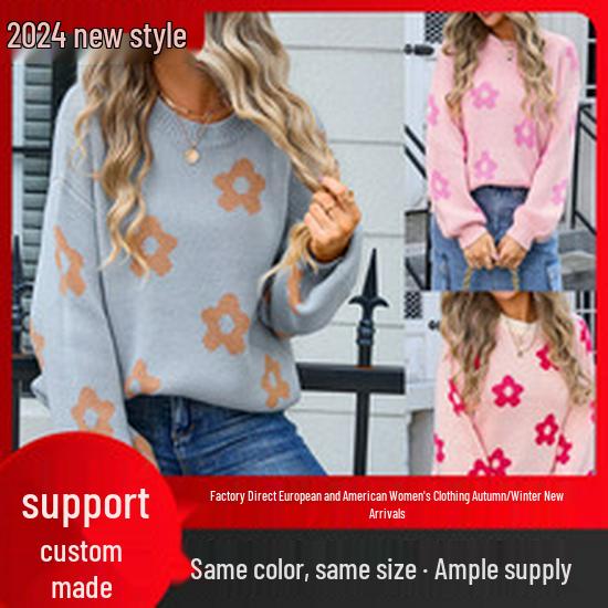 Pull tendance hiver 2026 pour femmes européennes et américaines avec nœud - Col rond, Tricot à manches longues