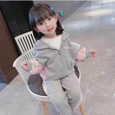 Girls' Plus Velvet Thickened Two-Piece Sportswear: Hooded Jacket & Casual Pants for Fall