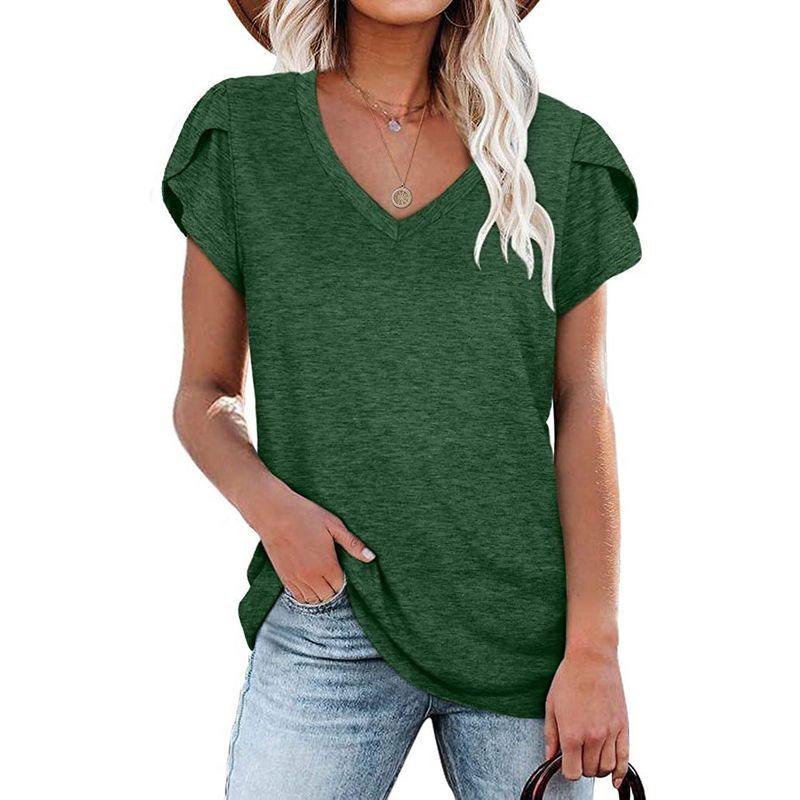 Solid-Color V-neck Short-Sleeve T-shirt Solid V-neck Short sleeve Overfit t-shirt Women