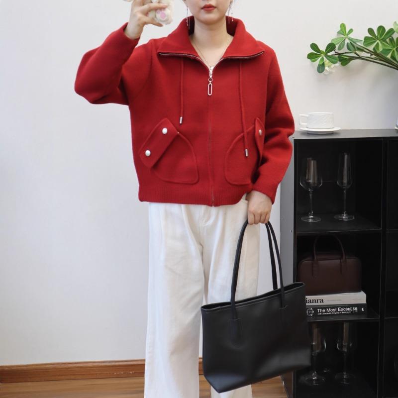 Zipper knitted double-sided cardigan autumn and winter new loose casual versatile solid color sweater jacket women