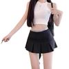High Waist Black Patchwork A-Line Mini Skirt - Faux Two-Piece Striped Bodycon Pleated Design