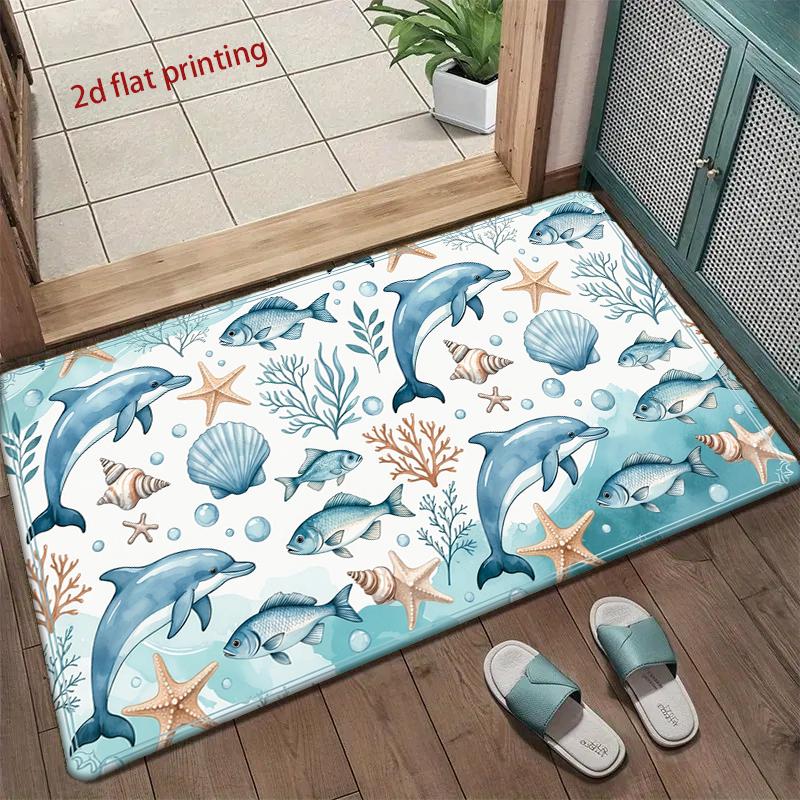 Oceanic Dolphins Pattern Mat Living Room Decoration Home Sofa Non-Slip Carpet Study Bedroom Tatami Children'S Soft Floor Mat