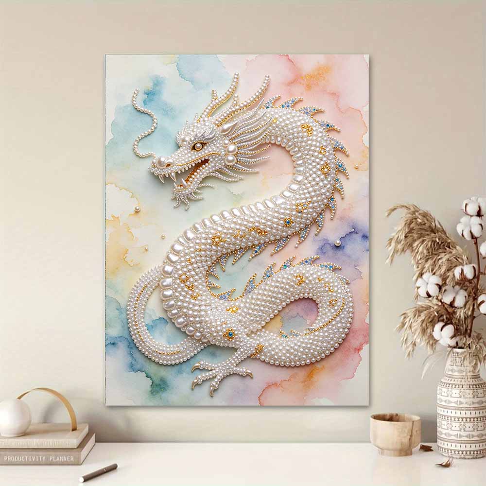 5D Pearl Kit Majestic Dragon Pattern DIY Rhinestone Art Relaxing Handmade Ornament Home Wall Desktop Decoration for Beginners