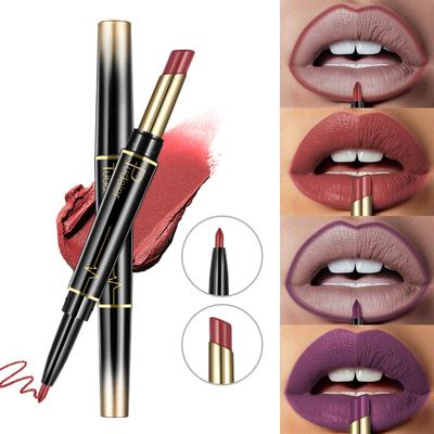 2V 1 Lip Liner rtěnka Matte Velvet Natural Nude Lipstick Pencil Vysoce pigmentovaná dlouhotrvající tužka na rty Makeup Kosmetika