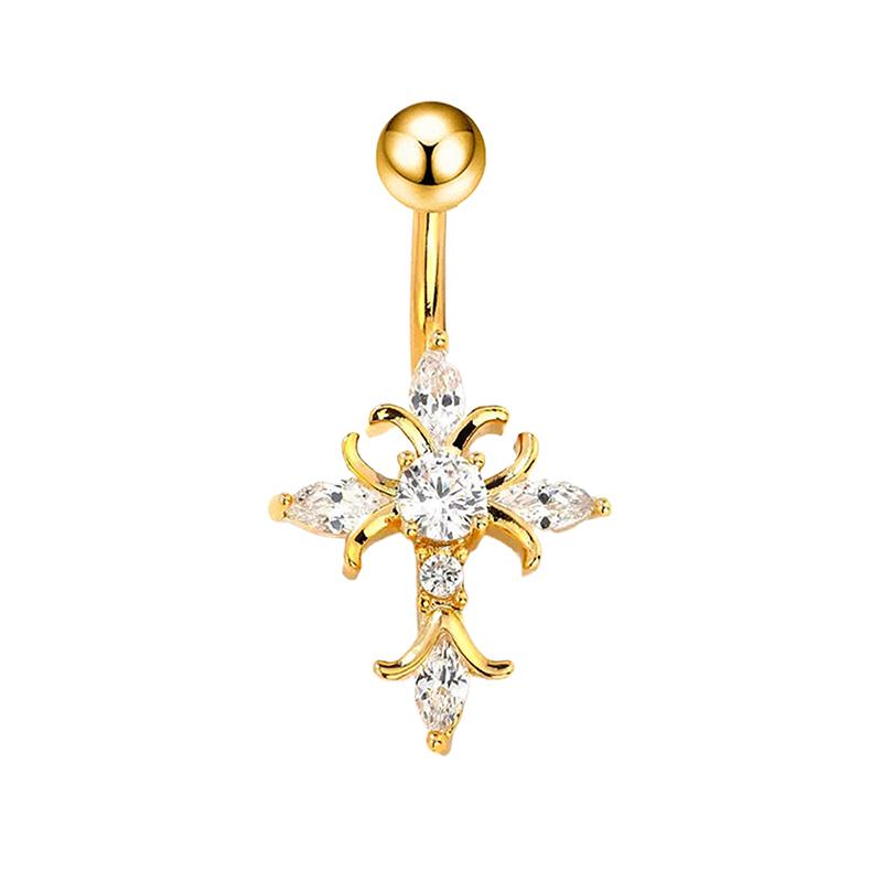 Bijoux de Piercing Nombril Croix Chrétienne Barre Haltère Titane 14G Femme Homme Accessoires Religieux Couleur Or Argent Anneaux de Nombril