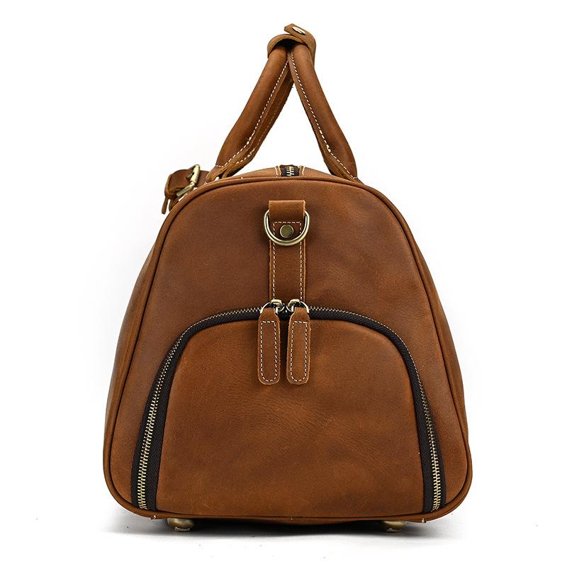 Retro Leather Travel Bag 50Cm Men'S Fitness Luggage Bag Single Shoulder Oblique Span Bag With Shoe Space Cowhide Luggage Bag